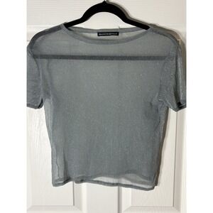 Brandy Melville Sheer Mesh Glitter Crop Top One Size Short Sleeve Glitter Blouse